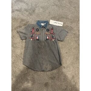 Vintage 90's Bobbie Brooks Blue Checkered Sailboat Shirt Size Small